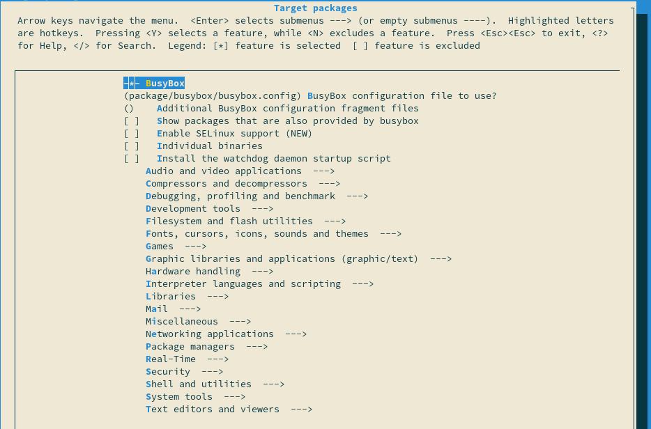 Select Buildroot target packages for your own embedded Linux development