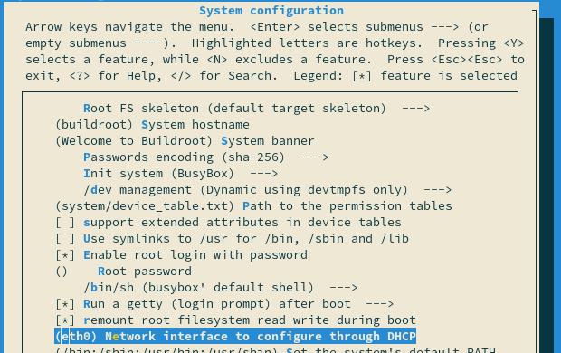 Buildroot menuconfig: forcer le DHCP sur une interface au démarrage.