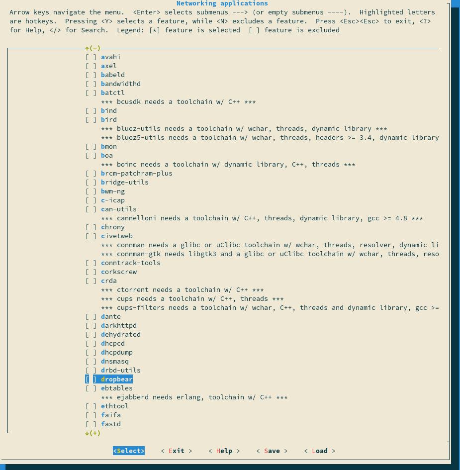 Select dropbear in target packages/Networking applications/dropbear within Buildroot menuconfig.